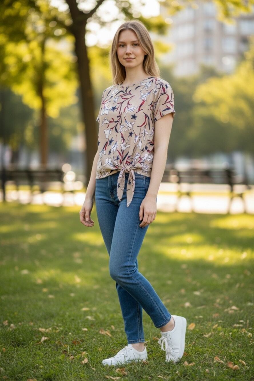 Hayden LA Ivory Mix Floral Star Print Tie Front Blouse | Size Medium